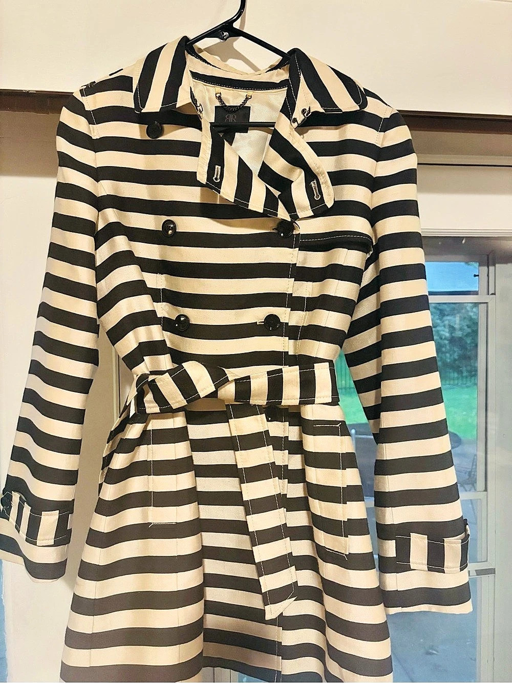 Banana republic Striped Trench Coat in Black & White Size Medium